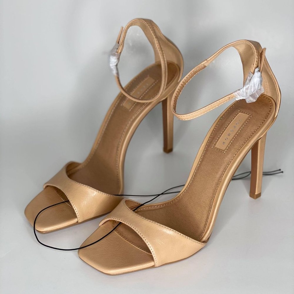 TOP SHOP SILVY Beige Skinny Two Part Strap Heels